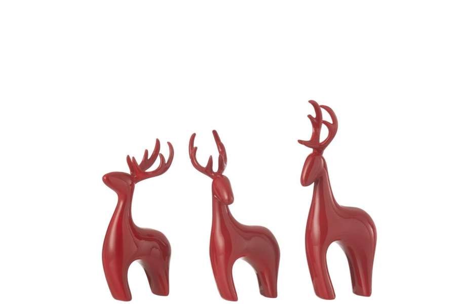 SET OF 3 REINDEER RESIN ELECTROPLATED RED