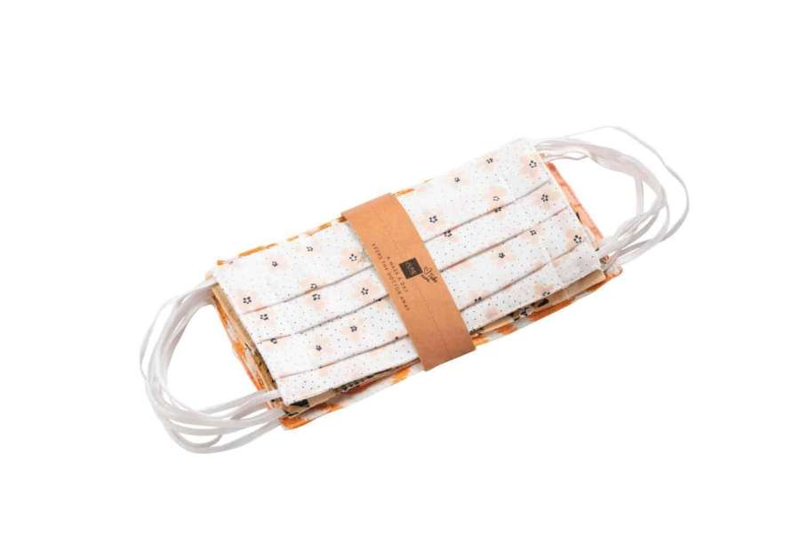 BAG OF 7 MOUTH MASKS PATTERNS COTTON SALMON/ORANGE