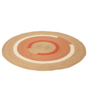 RUG ROUND GEOMETRIC JUTE NATURAL/DARK ORANGE LARGE