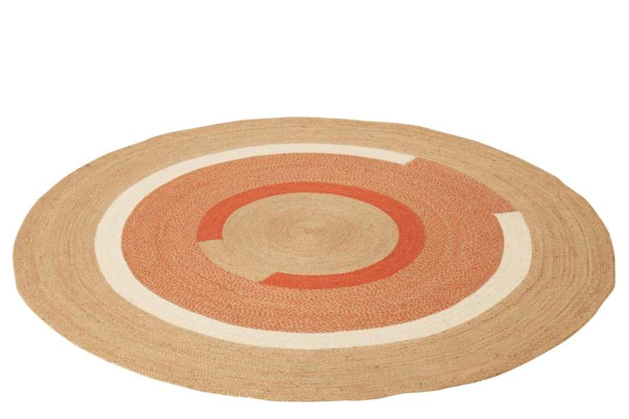 RUG ROUND GEOMETRIC JUTE NATURAL/DARK ORANGE LARGE