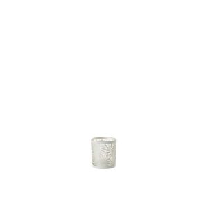 TEALIGHT HOLDER LEAVES GLASS WHITE SMALL