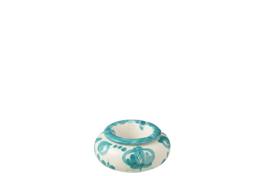 ASHTRAY GRANADA CERAMIC WHITE/AQUA SMALL
