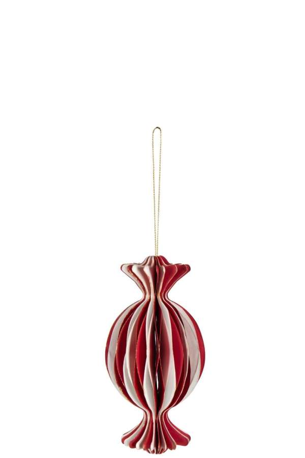 HANGER CANDY FOLDABLE PAPER WHITE/CHRISTMAS RED LARGE