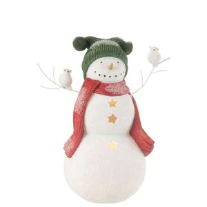 SNOWMAN BIRDS RESIN RED/GREEN LARGE