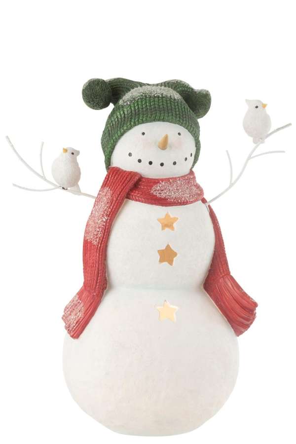 SNOWMAN BIRDS RESIN RED/GREEN LARGE