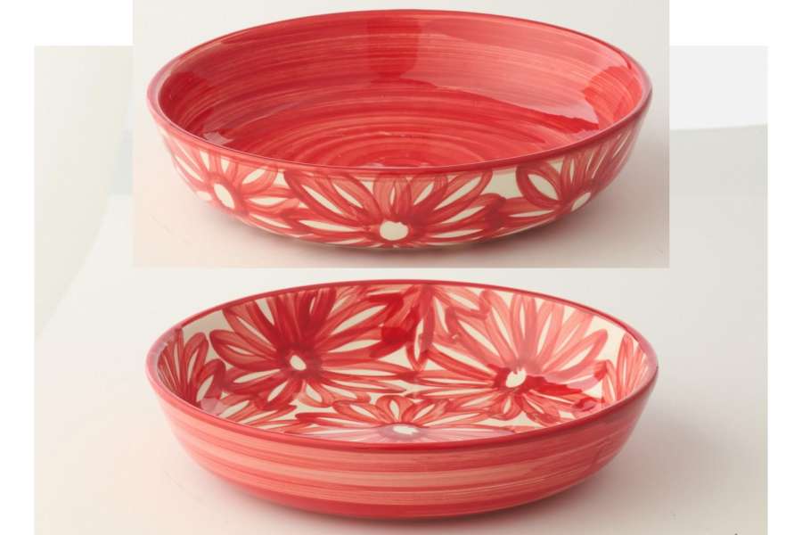 PLATE DEEP FLOWERS CERAMIC RED ASSORTMENT OF 2