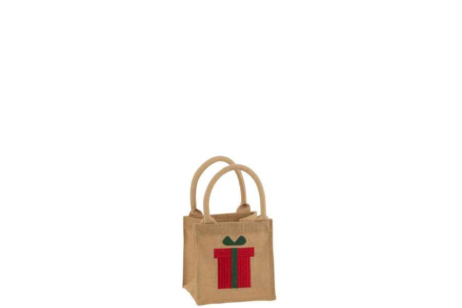 BAG EMBROIDERY GIFT JUTE NATURAL/RED