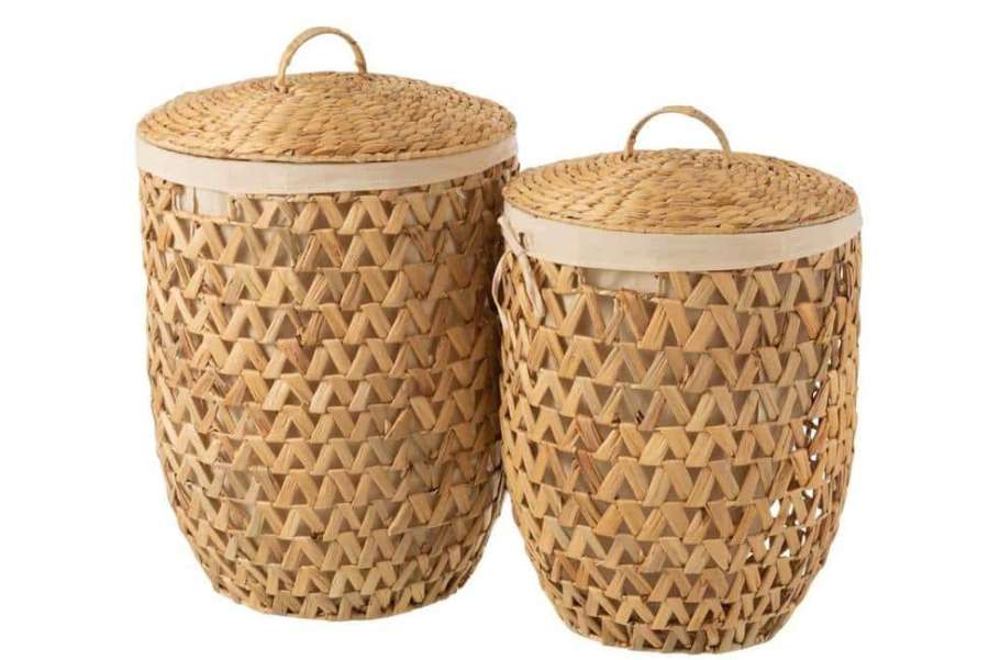 SET OF 2 LAUNDRY BASKETS + LID WATER HYACINTH NATURAL