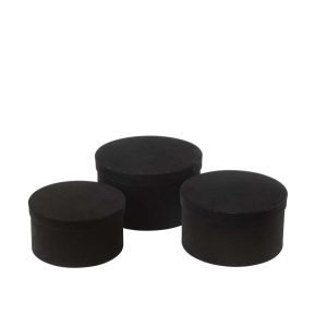 SET OF 3 BOX ROUND FLAT VELVET PAPER BLACK