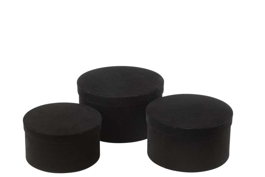 SET OF 3 BOX ROUND FLAT VELVET PAPER BLACK