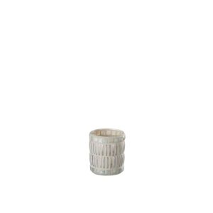CANDLE HOLDER MOSAIC ROUND GLASS/CEMENT NACRE/GREY SMALL