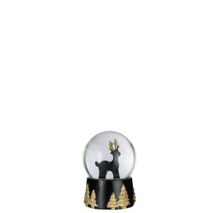 WATER GLOBE REINDEER POLYRESIN BLACK/GOLD COLORED