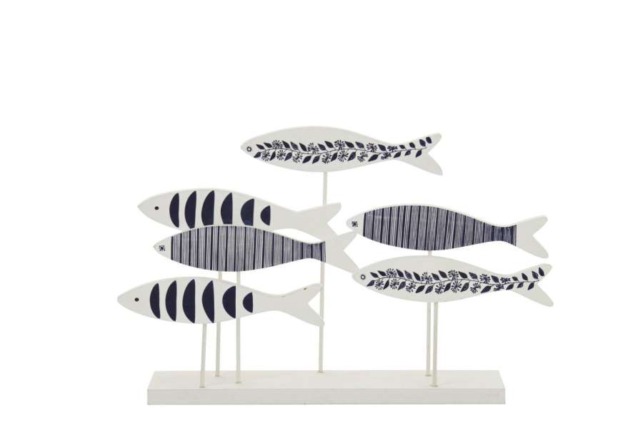 FISH ON BASE MIXED PATTERN MDF BLUE/WHITE LARGE