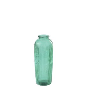 FLOOR VASE  STRIPED GLASS EMERALD GREEN