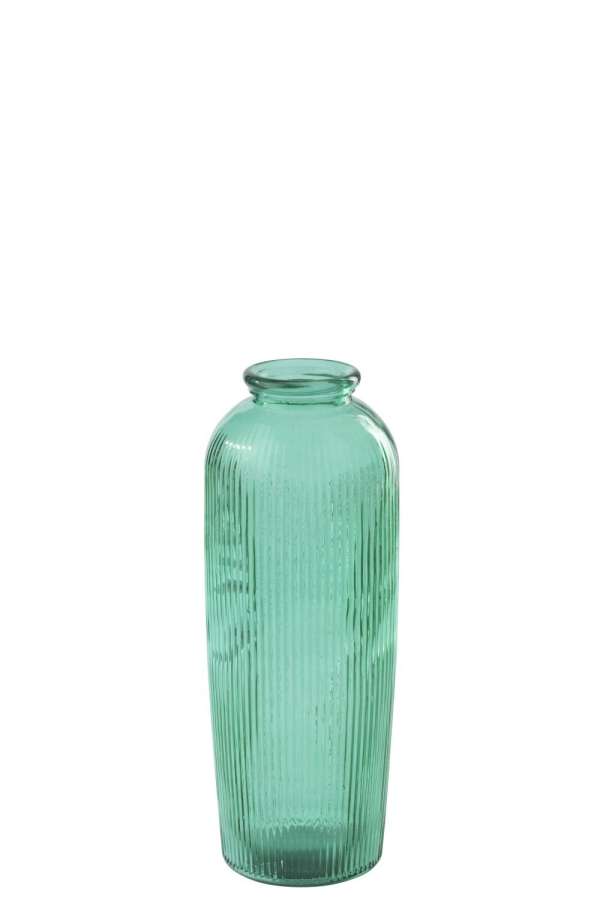 FLOOR VASE  STRIPED GLASS EMERALD GREEN