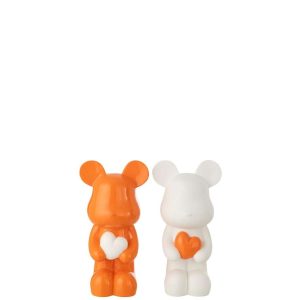BEAR HEART POLYRESIN WHITE/DARK ORANGE SMALL ASSORTMENT OF 2