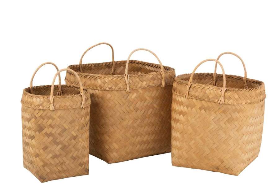 SET OF 3 BASKETS SQUARE BAMBOO NATURAL
