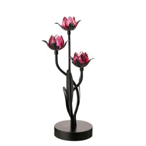 TABLE LAMP LED FLOWER IRON BLACK/PINK LARGE
