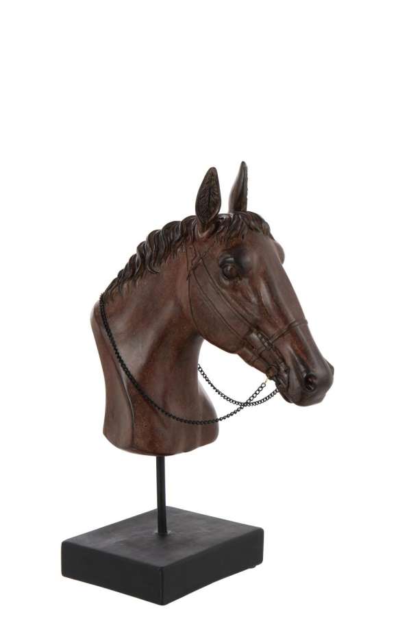 HORSE HEAD ON STAND POLYRESIN DARK BROWN LARGE