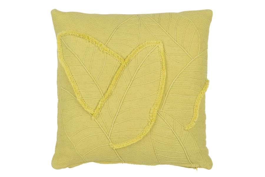 CUSHION LEAVES COTTON LEMON GREEN