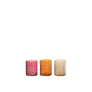 TEALIGHT HOLDER LEAVES STRAIGHT GLASS MIX ASSORTMENT OF 3