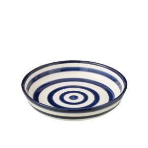 BOWL GRANADA STRIPES LOW CERAMIC WHITE/COBALTO BLUE LARGE