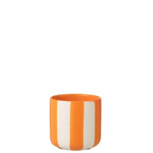 FLOWERPOT STRIPED CERAMIC ORANGE/WHITE SMALL