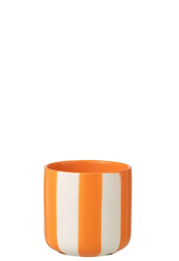 FLOWERPOT STRIPED CERAMIC ORANGE/WHITE SMALL