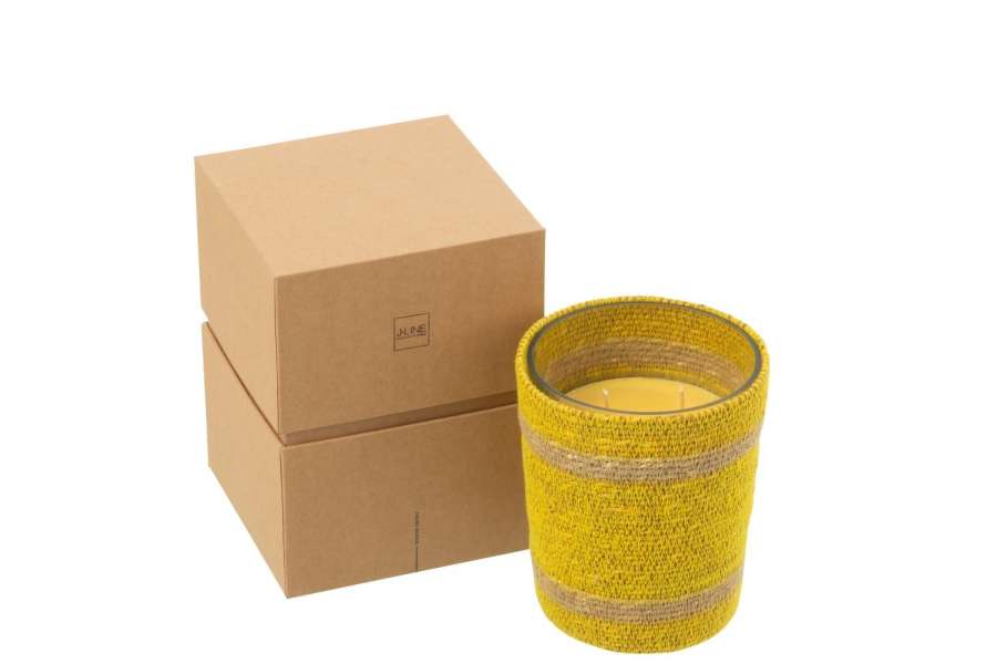 SCENTED CANDLE BASKET WAX YELLOW MEDIUM-55HOURS