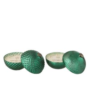 SCENTED CANDLE CHRISTMAS BAUBLE GLASS GREEN LARGE ASSORTMENT OF 2