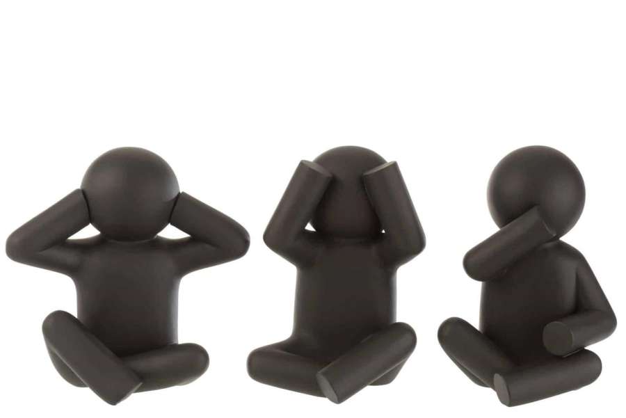 P'TIT MAURICE SITTING SEE/HEAR/SPEAK NO EVIL POLY BLACK ASSORTMENT OF 3