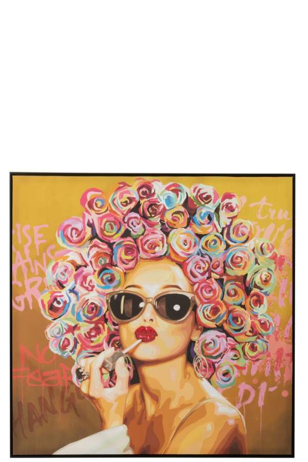 WALL DECORATION GRAFFITI WOMAN LIPSTICK CANVAS/PAINT MIX
