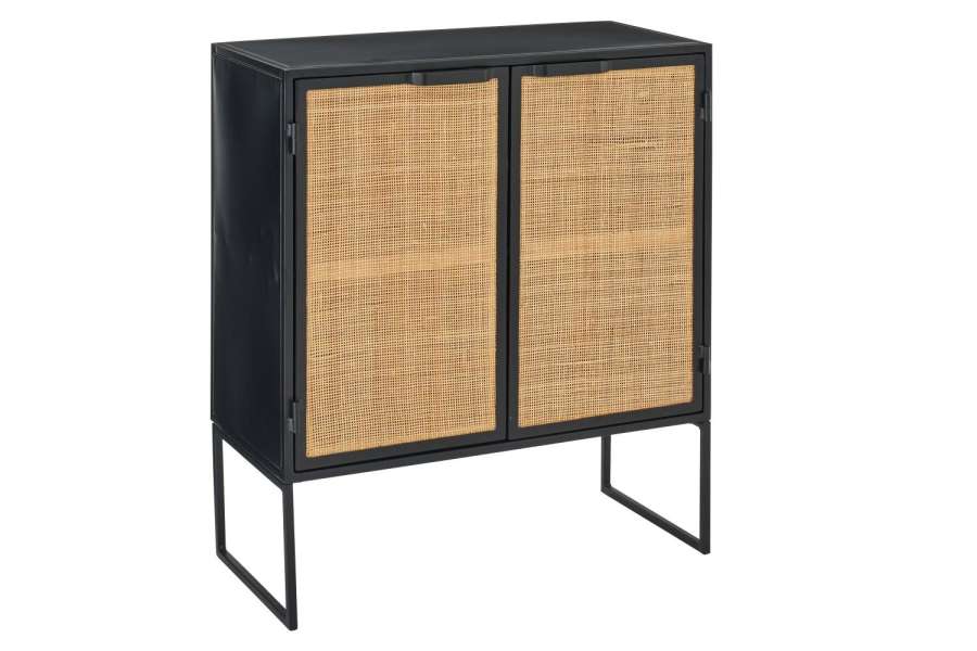 CABINET WITH CANE PANELS IRON BLACK/NATURAL