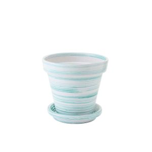 FLOWERPOT CERAMIC MINT GREEN/WHITE MEDIUM