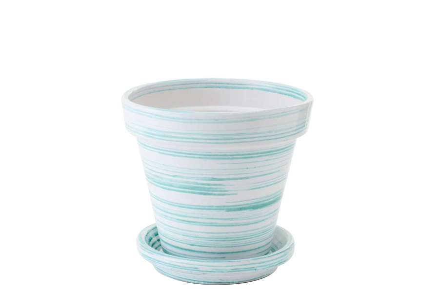 FLOWERPOT CERAMIC MINT GREEN/WHITE MEDIUM