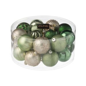 BOX OF 30 CHRISTMAS BAUBLE PLASTIC MINT GREEN/ECRU