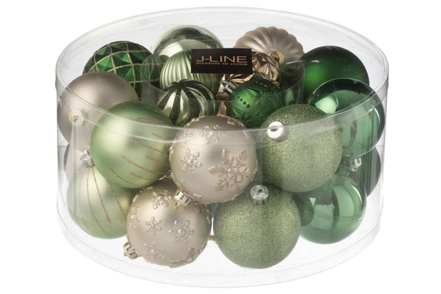 BOX OF 30 CHRISTMAS BAUBLE PLASTIC MINT GREEN/ECRU
