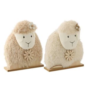 SHEEP FLOWER POLYESTER WHITE/BEIGE LARGE ASSORTMENT OF 2
