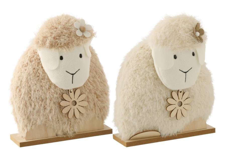 SHEEP FLOWER POLYESTER WHITE/BEIGE LARGE ASSORTMENT OF 2