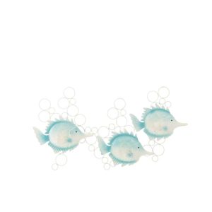 WALL DECORATION FISH WITH AIR BUBBLES IRON LIGHT BLUE/WHITE