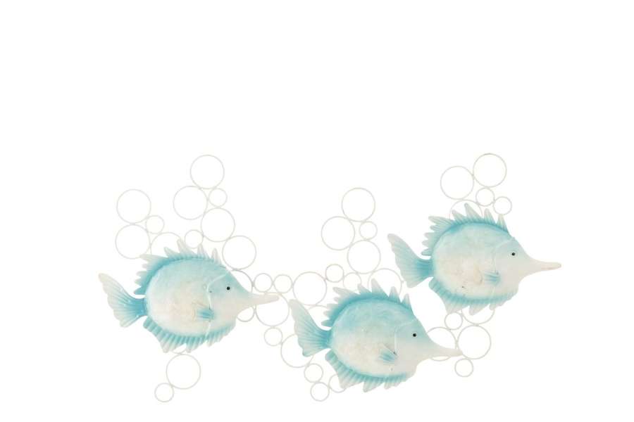 WALL DECORATION FISH WITH AIR BUBBLES IRON LIGHT BLUE/WHITE
