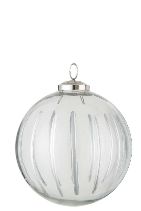 CHRISTMAS BAUBLE STRIPE GLASS TRANSPARENT/SILVER LARGE