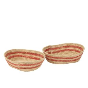 SET OF 2 BASKET STRIPES CORN HUSK NATURAL/RED