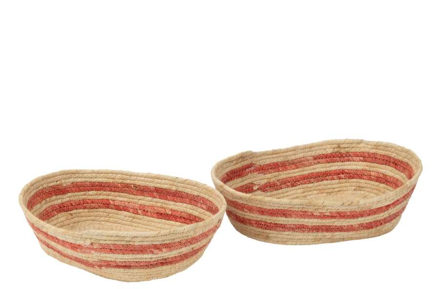 SET OF 2 BASKET STRIPES CORN HUSK NATURAL/RED