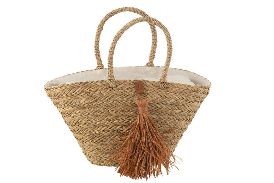 BEACH BAG TASSELS SEAGRASS/RAFFIA NATURAL/BROWN