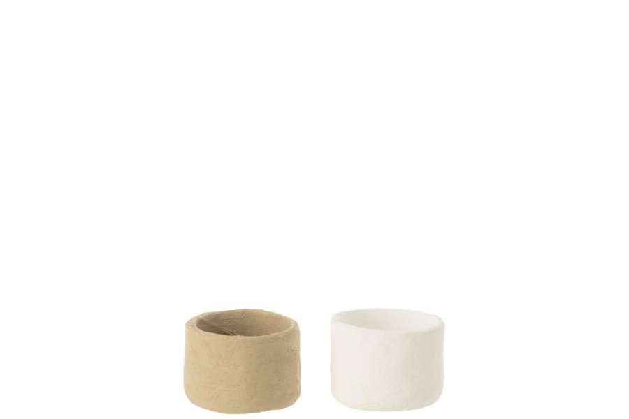 POTS MINI PAPER MACHE NATURAL/WHITE ASSORTMENT OF 2