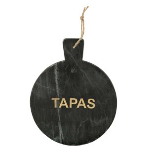 CHEESE BOARD ROUND MARBLE BLACK/GOLD COLORED