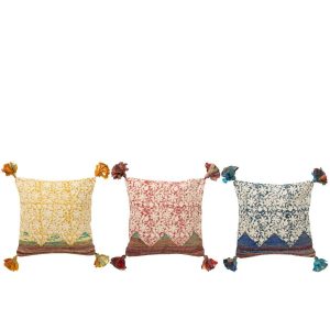CUSHION SQUARE FLOWERS COTTON MIX ASSORTMEN OF 3