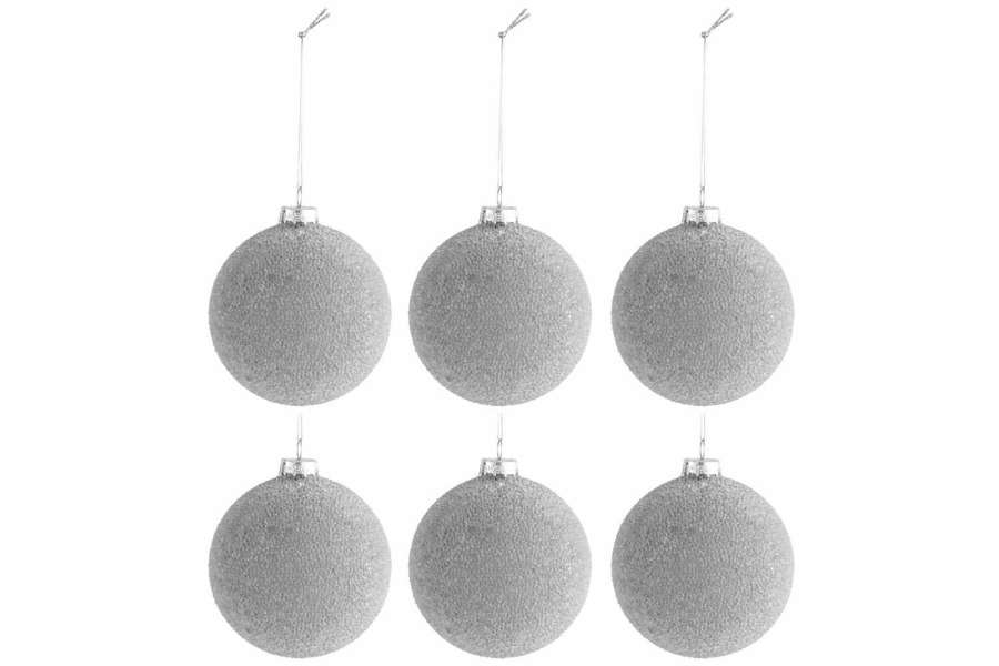 BOX OF 6 CHRISTMAS BALL PEARLS GLASS MATTE GREY SMALL