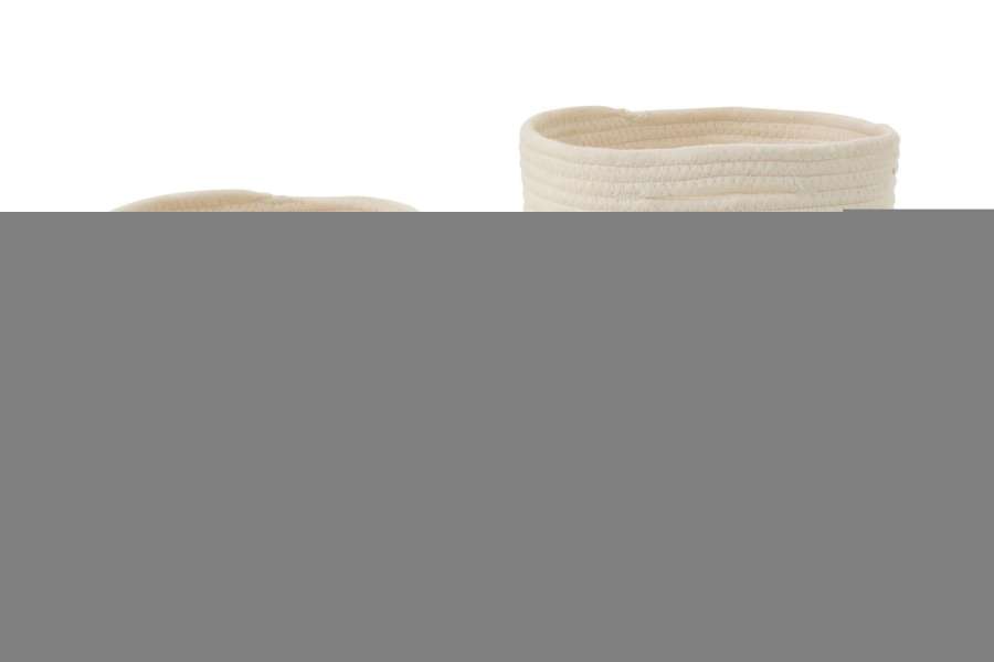 SET OF 3 BASKET STRIPED POLYESTER WHITE/BEIGE